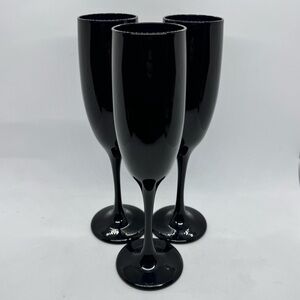 Vintage Libbey Black Amethyst Glass Champagne Flutes Set of 3